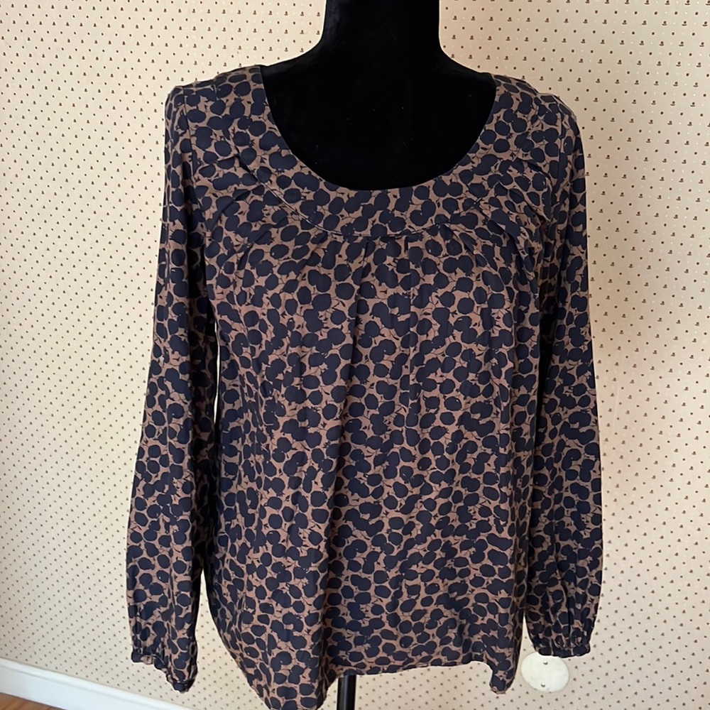 Autreton navy and brown print cotton shirt, size 38. EUC.